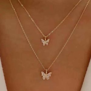 Butterfly Charm Layered Necklace Rose Gold Chain
